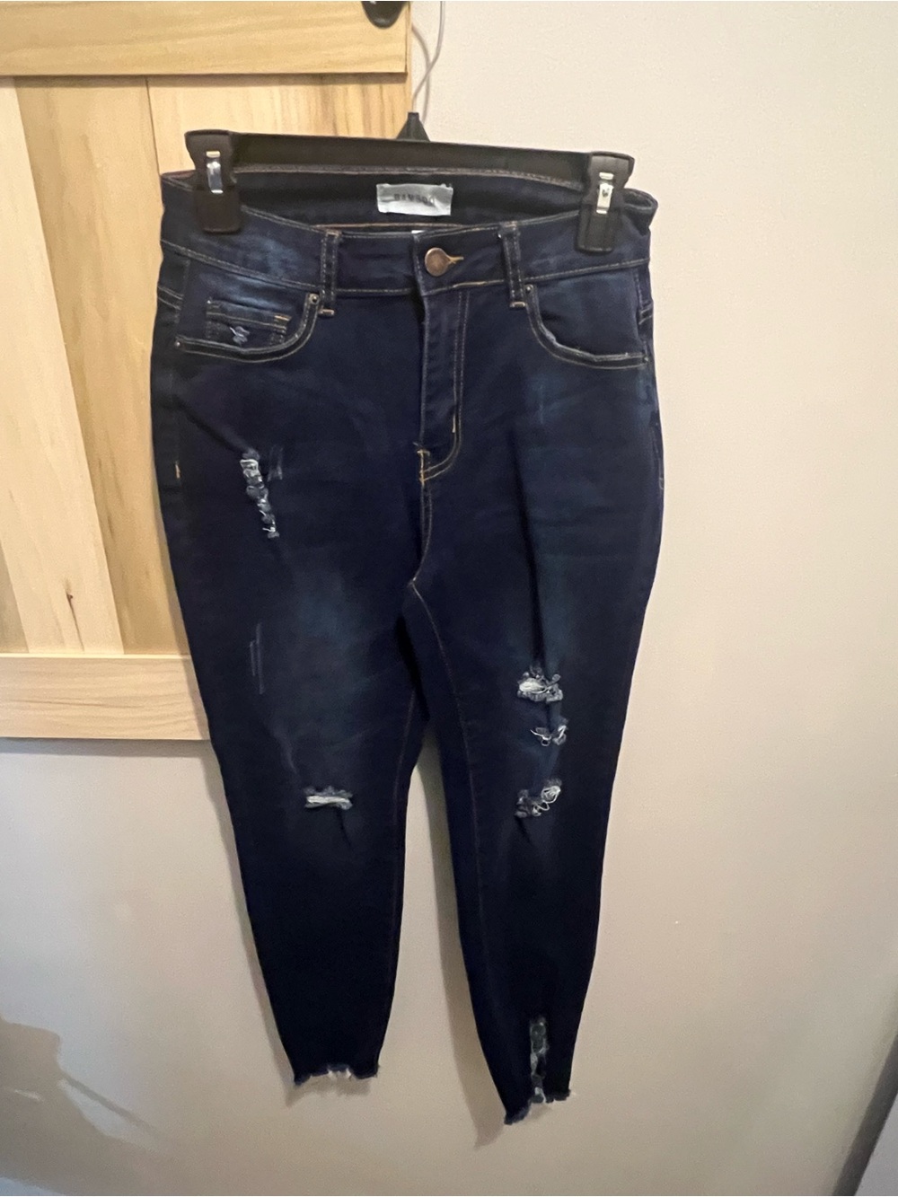BAMBOO Dark Blue Distressed Skinny Jeans